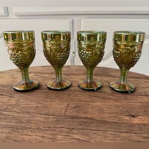 Imperial Glass Green Gold Carnival Glass Cordial Glasses Set of Four